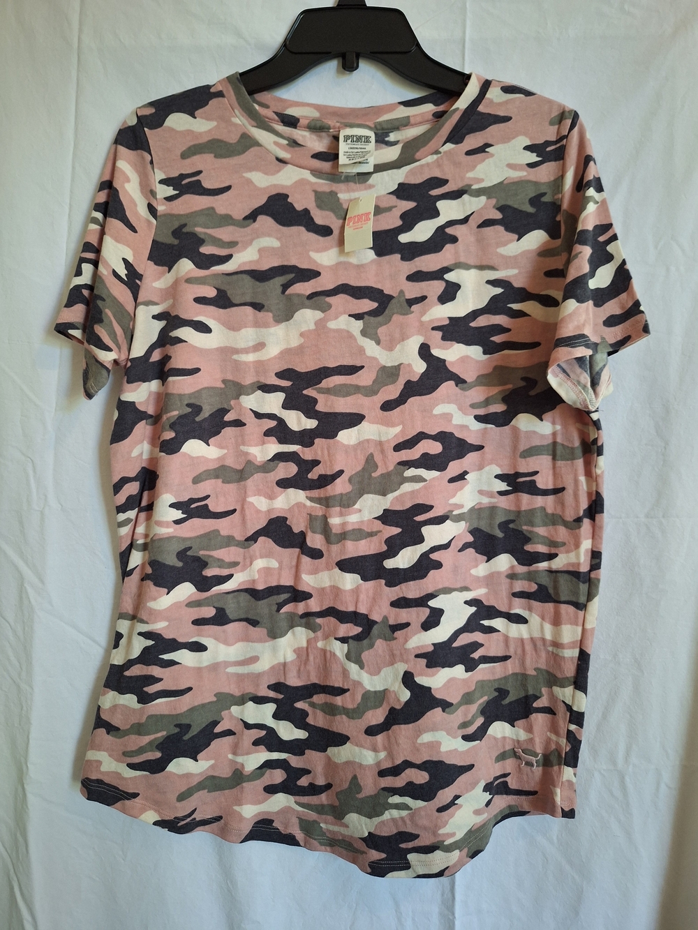 Victorias Secret PINK Short Sleeve Pink/Gray Camouflage T-shirt Shirt Sz L  NWT